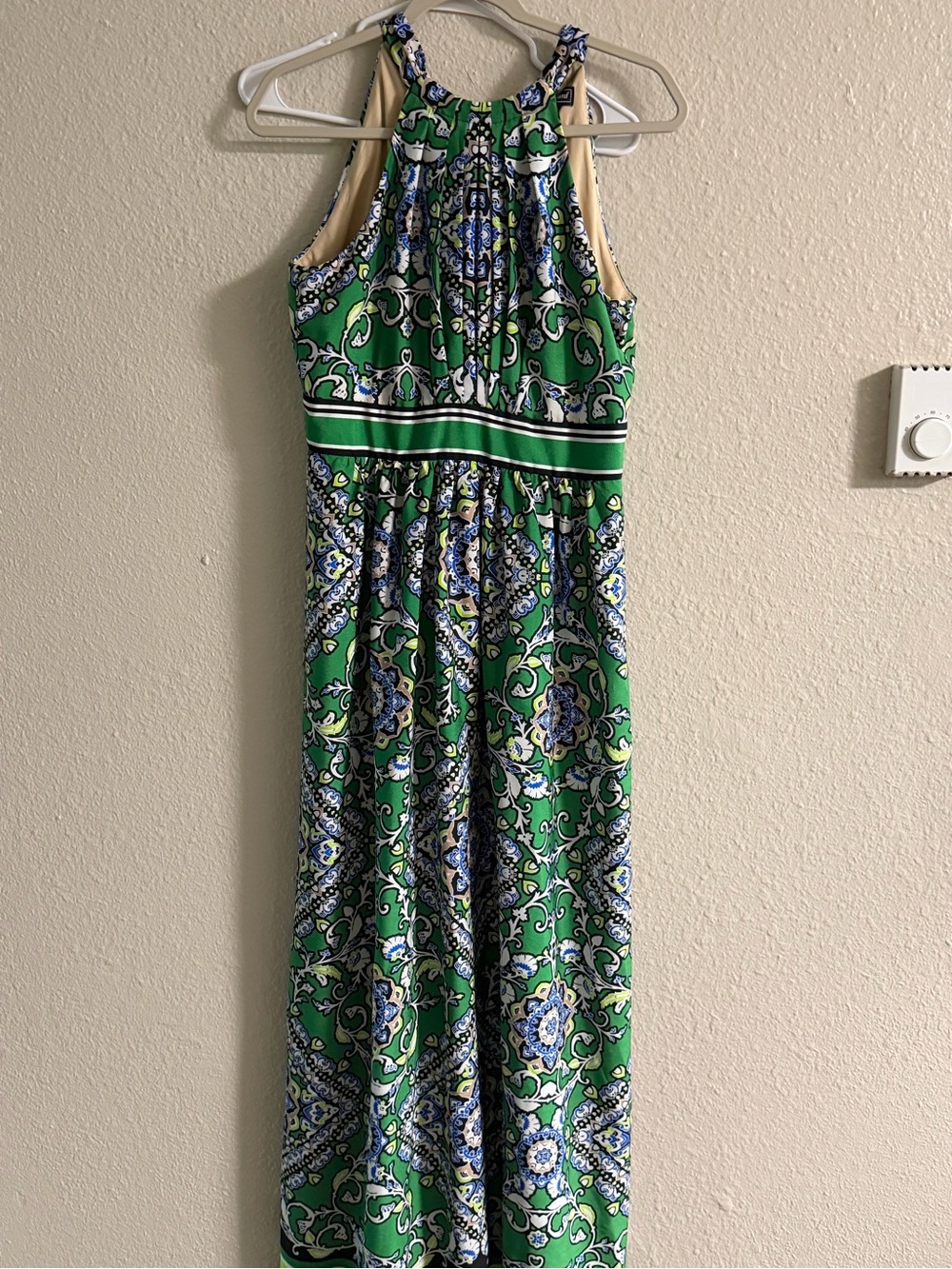 Jessica Howard Blue and Green Floral-Trim Dress